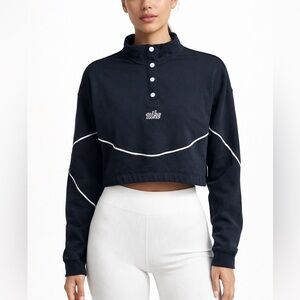 Nike Navy Cropped Pullover Sweatshirt with White Piping
